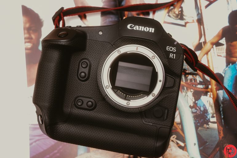 The Canon R1 with the lens mount area exposed