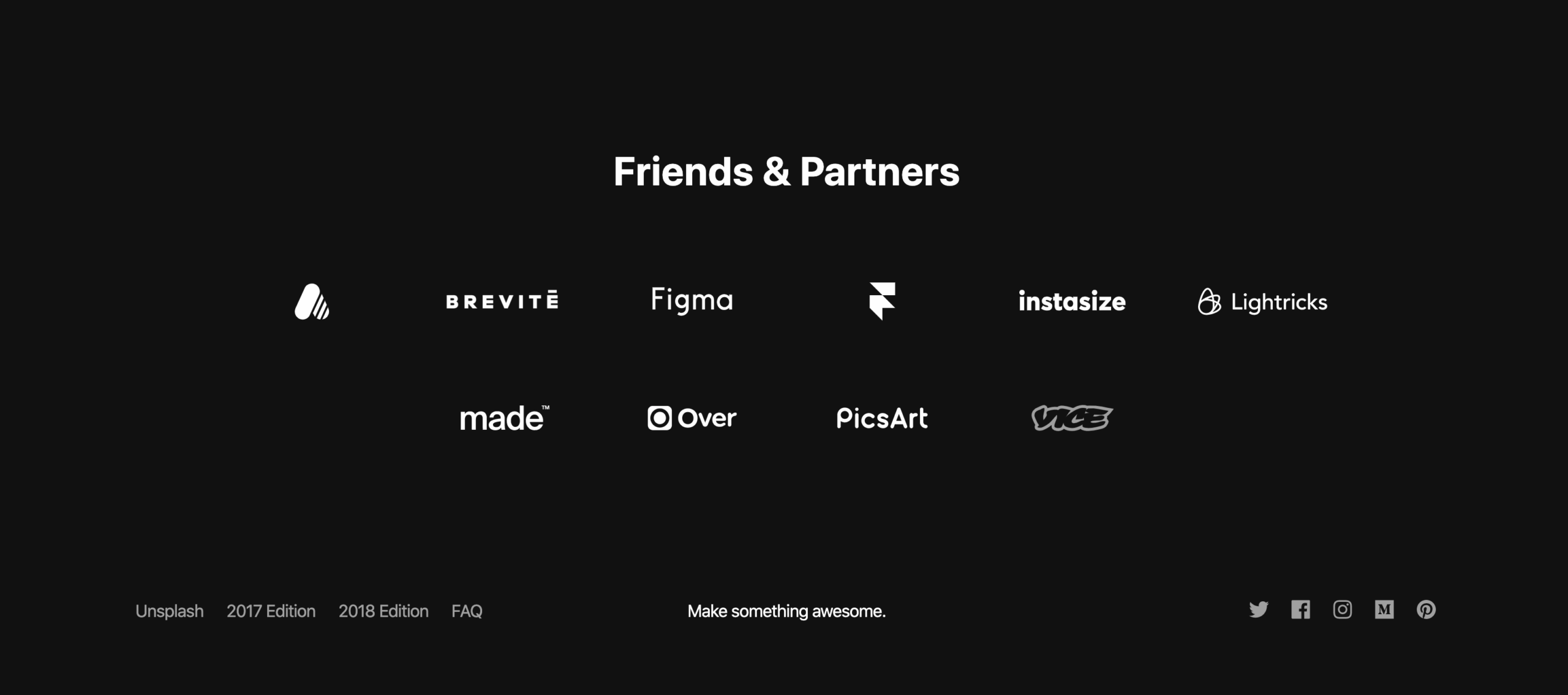 Logos of companies including Figma, PicsArt, and VICE under the heading Friends & Partners on a black background.